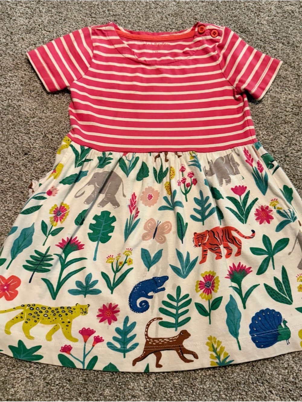 Mini Boden Pink Stripe Jungle Animal Print Dress in Size 3/4